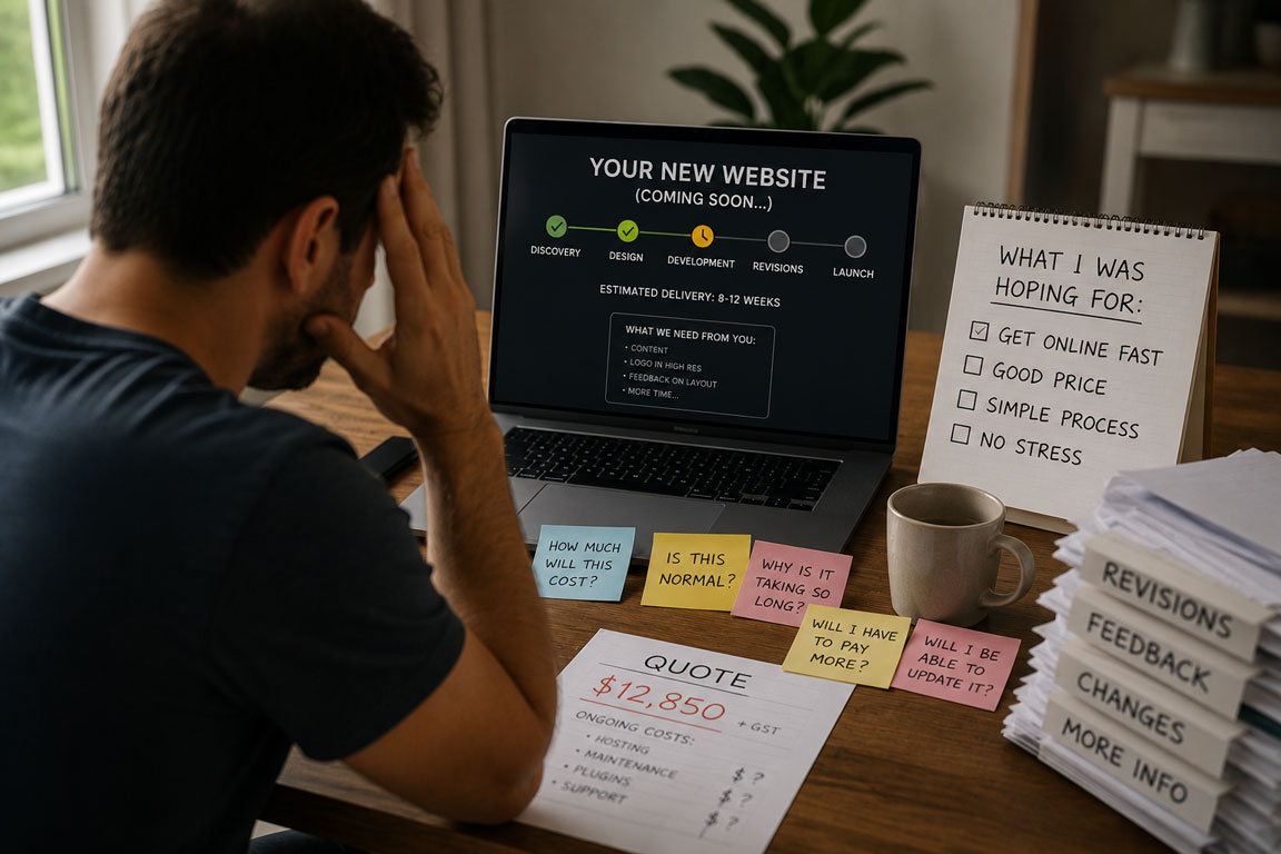 Frustrated business owner waiting on a website project