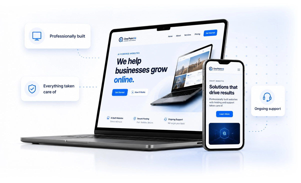 One Point Ai website shown on laptop and mobile